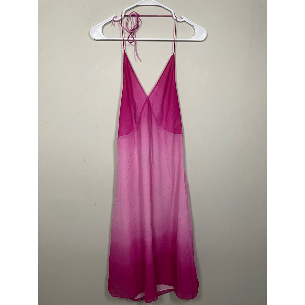Kenneth Cole Silk Pink Ombre‎ Halter Midi Dress Size 12 Y2K It Girl Bratz Party